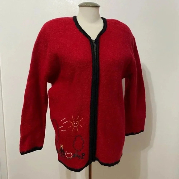 Vintage - Red Boiled Wool Shacket Cardigan - Picture 4 of 12